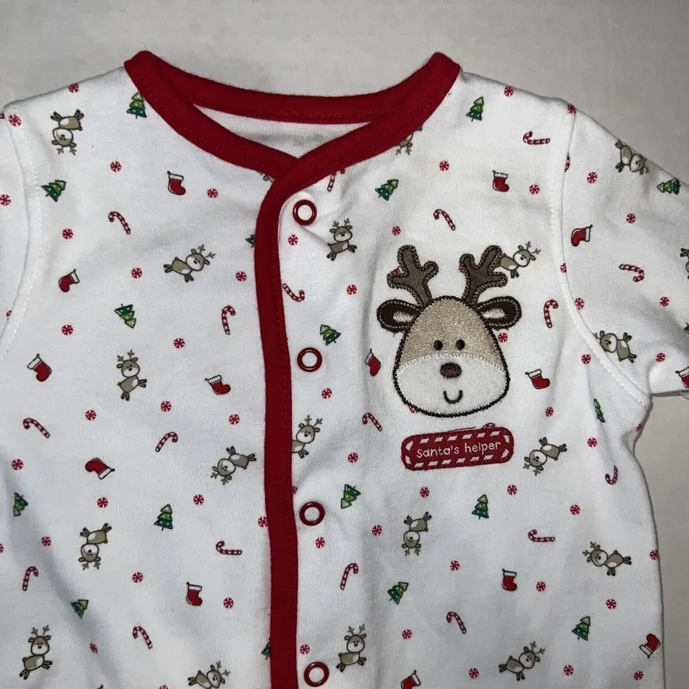 Baby Carters Christmas Reindeer Cotton Sleeper 1 Piece Pajamas PJ's 3 Months NWT